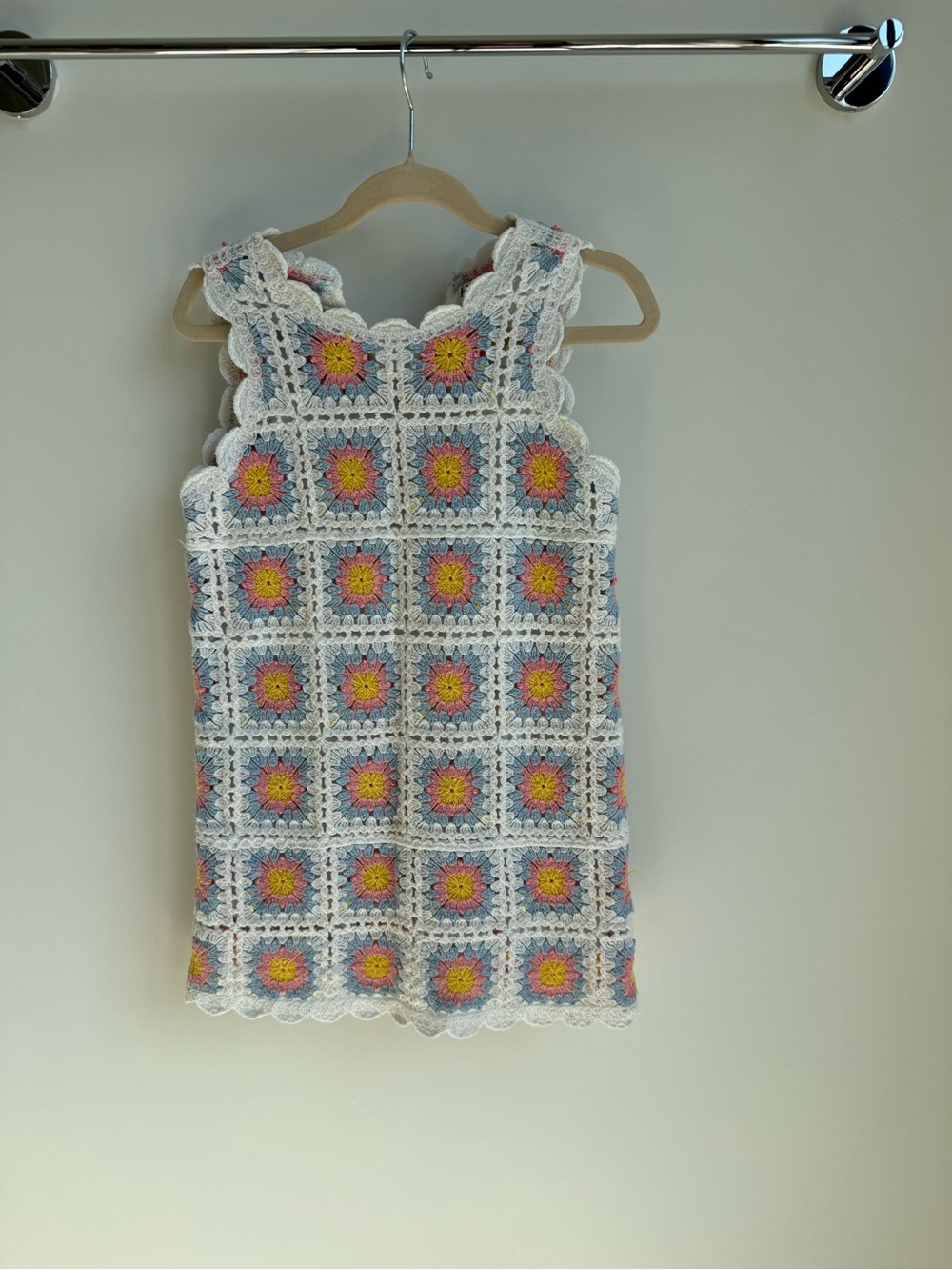 Hatley White Crochet Daisy Square Dress with Pink & Yellow Centers